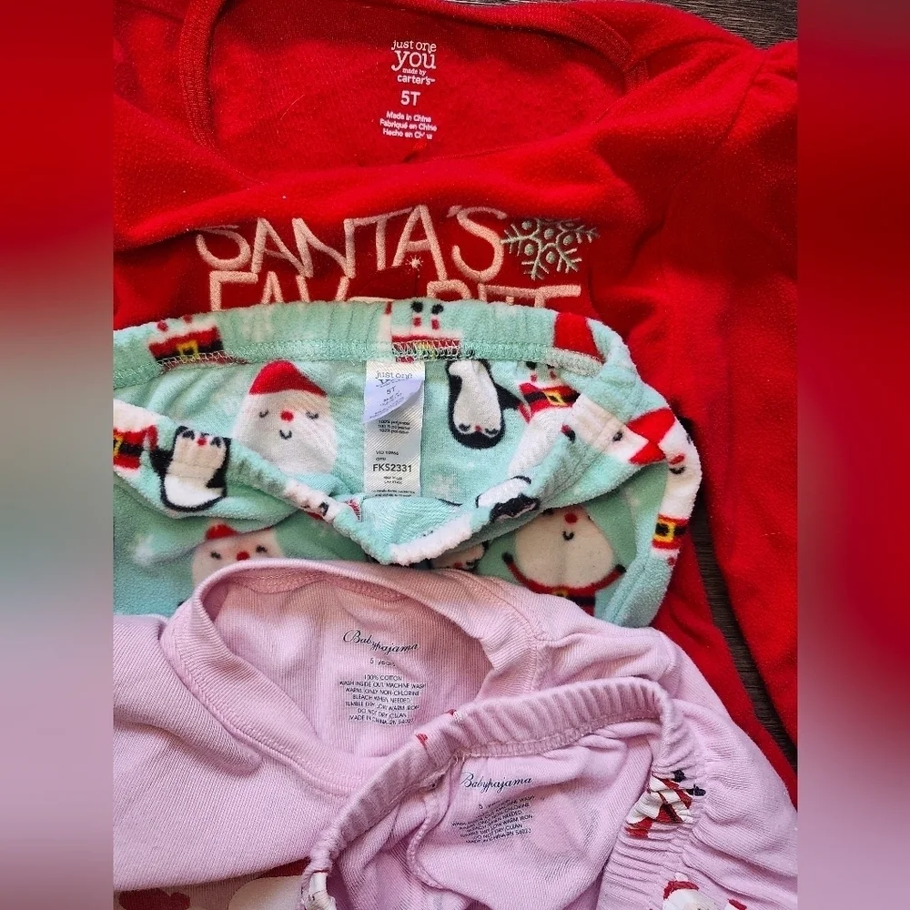 5t Christmas Santa and Penguin Pajama Set Bundle